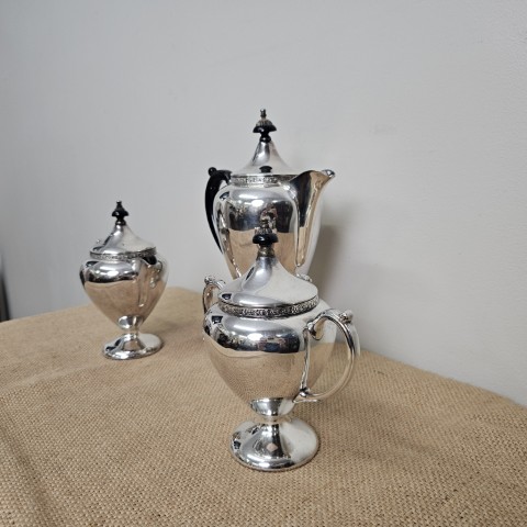 Set of 3 - 'Du Barry' Silver Coffee Pot, Milk Jug & Sugar Bowl