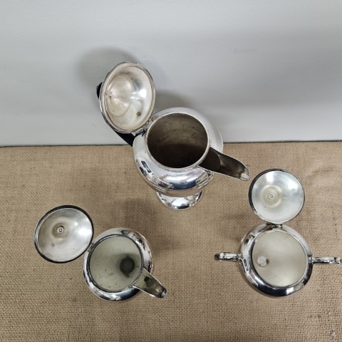 Set of 3 - 'Du Barry' Silver Coffee Pot, Milk Jug & Sugar Bowl