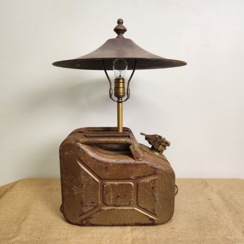 Upcycled Petrol Cannister Lamp with Brass Shade