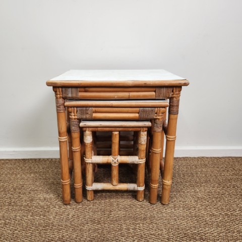 Set of 3 Vintage "Reetex" Nest of Cane Side Tables