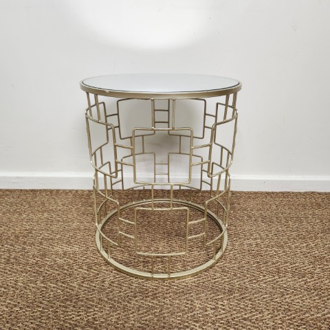 Large Golden Round Mirrored Side Table