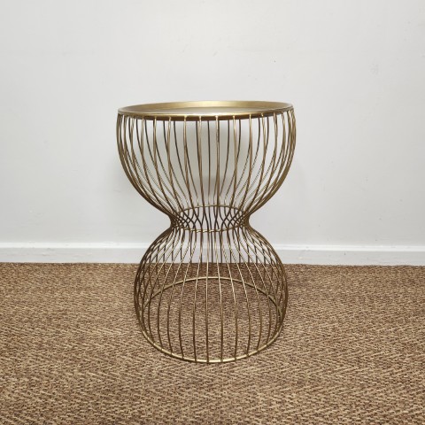 Round Gold Side Table with Hourglass Shape