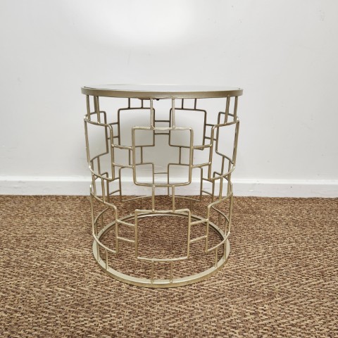 Small Golden Round Mirrored Side Table