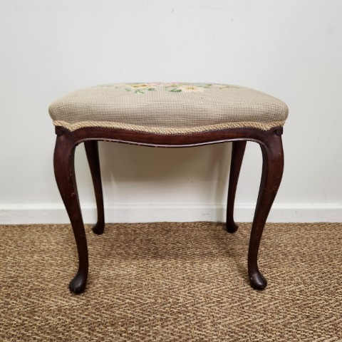Queen Anne Footstool with Tapestry Upholstery