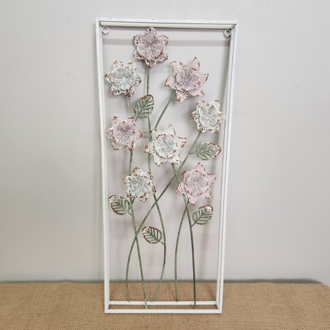 Metal Wall Art Pink & White Flowers