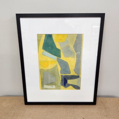 Framed Abstract Yellow & Blue Print