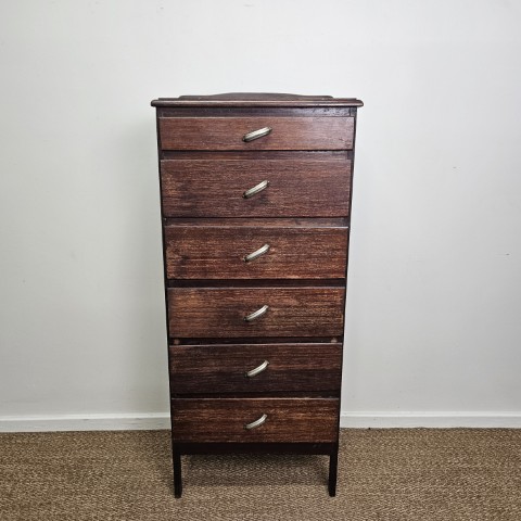Vintage Timber Tallboy with 6 Drawers