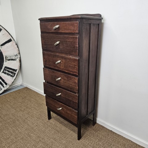 Vintage Timber Tallboy with 6 Drawers