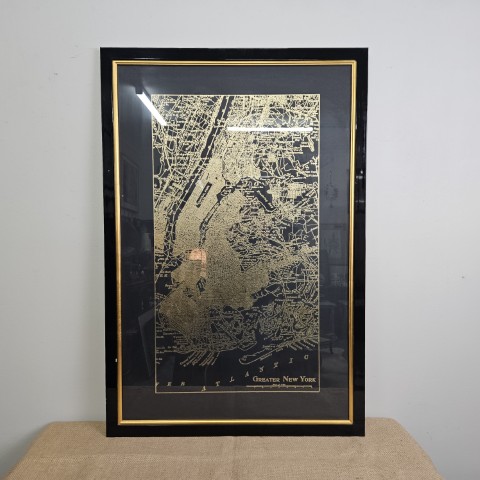 Black & Gold Framed Map of New York