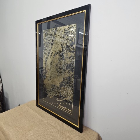 Black & Gold Framed Map of New York