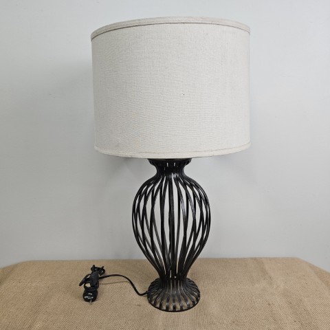 Curved Metal Base Table Lamp with Cream Shade