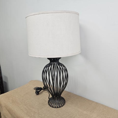 Curved Metal Base Table Lamp with Cream Shade