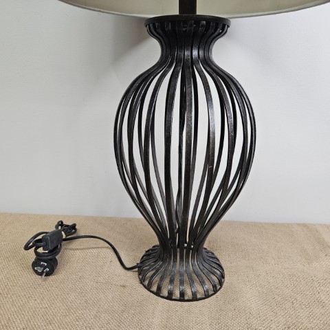 Curved Metal Base Table Lamp with Cream Shade