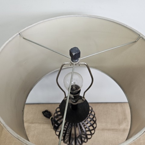 Curved Metal Base Table Lamp with Cream Shade