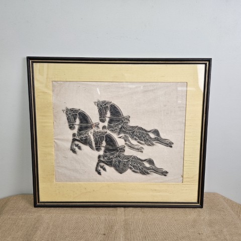 Thai Temple Rubbing Art of 3 Horses