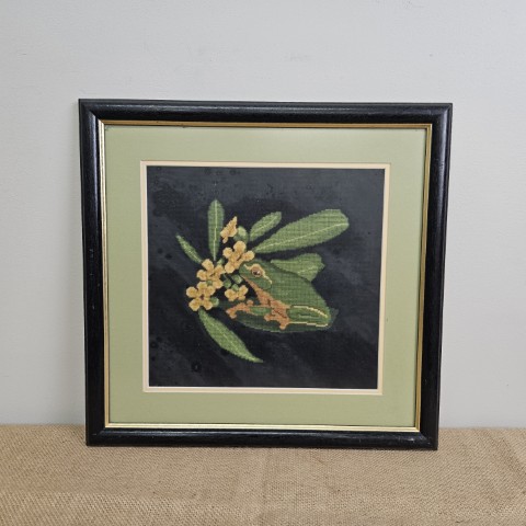 Vintage Framed Tapestry of Frog