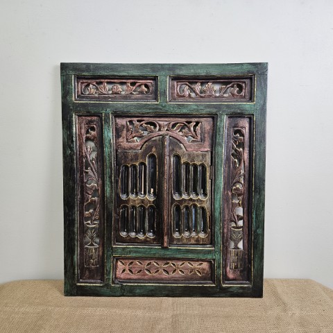 Balinese Style Carved Window Wall Mirror