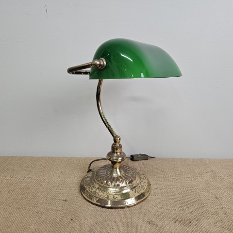 Vintage Banker's Lamp with Green Glass Shade