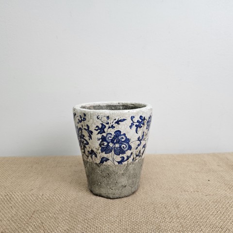 Medium Blue & White Crackle Glaze Planter