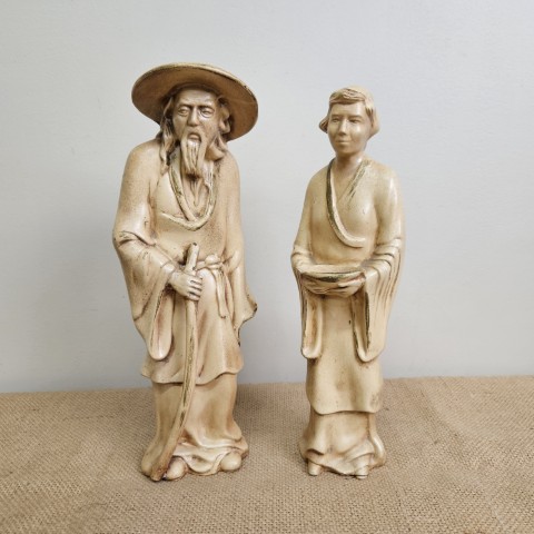 Pair of Mid-Century Ceramic Asian Figure Statues
