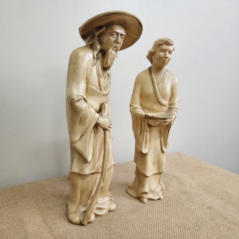 Pair of Mid-Century Ceramic Asian Figure Statues