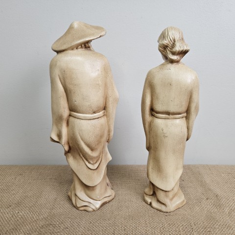 Pair of Mid-Century Ceramic Asian Figure Statues