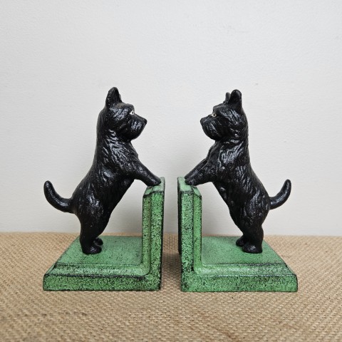 Pair of Cast Iron Black Westie Bookends