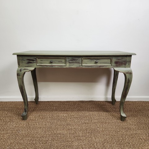 Handpainted Olive Green Shabby Chic 2 Drawer Hall Table