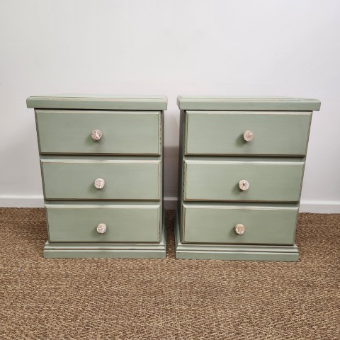 Handpainted Sage 3 Drawer Bedside Tables