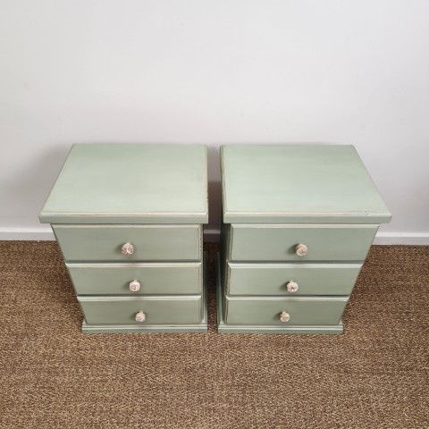 Handpainted Sage 3 Drawer Bedside Tables