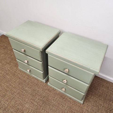 Handpainted Sage 3 Drawer Bedside Tables