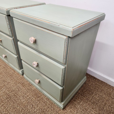Handpainted Sage 3 Drawer Bedside Tables