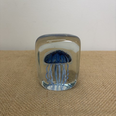 Blue Art Glass Jellyfish Paperweight #1