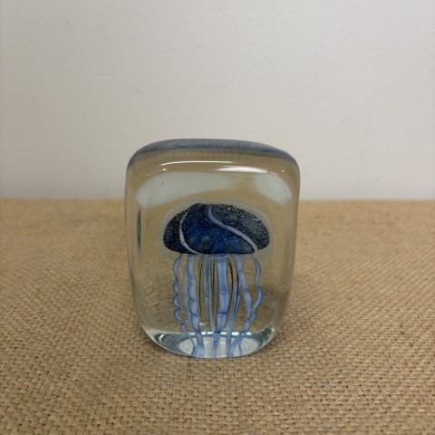 Blue Art Glass Jellyfish Paperweight #1