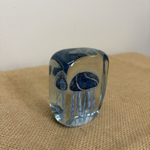 Blue Art Glass Jellyfish Paperweight #1