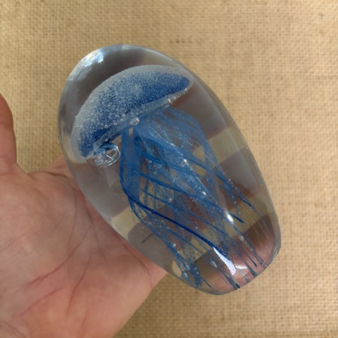 Blue Art Glass Jellyfish Paperweight #4