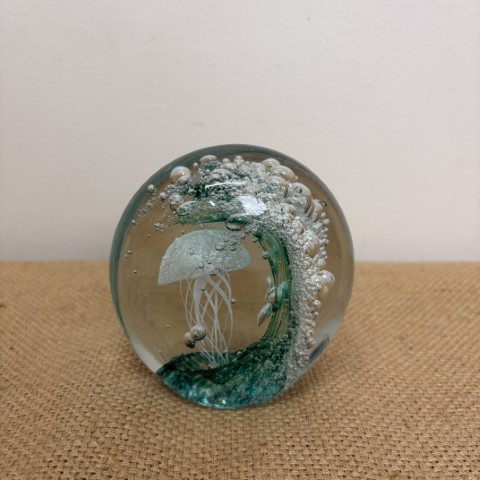 Sea Green Art Glass Wave Paperweight