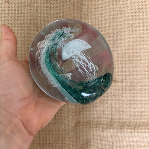 Sea Green Art Glass Wave Paperweight